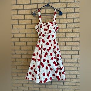 Rockabilly cherry print tea length swing dress